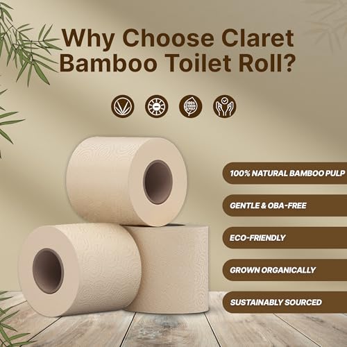 Image of Claret Bamboo 3-Ply Toilet Roll (10 x 10 cm) | 200 Pulls Eco-Friendly | 4 Toilet Rolls in 1 Pack | OBA Free | Natural Bamboo Pulp (Pack Of 3 (12 Rolls))