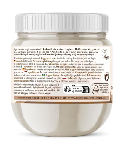 Sevenhills Wholefoods Kokosöl Bio 1L, Extra Vergine, Nativ, Roh, Kaltgepresst, zum Kochen & Backen, für Haut & Haare (Kunststoffwanne)