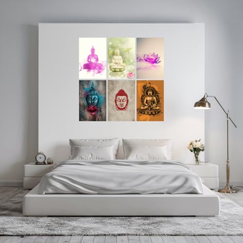 Image of SiddArtify Serene Buddha Art Print Set - Watercolor - Ink - Digital Paintings - Sticker - 12x18 Inch - Pack of 6 Wall Room Decoration art Poster Prints