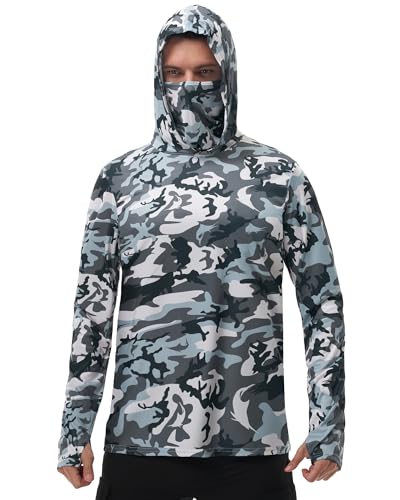 FISHEAL Men's Performance Fishing Hoodie Shirt - UPF 50+ Sun Protection Long Sleeve Thumbholes Shirts with Neck Gaiter