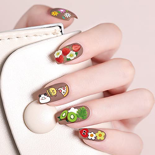 24 Sheets Nail Stickers Nail Art For Women Girls Cherry Fruit Yellow Duck Rabbit Cute Animals Self Adhesive Diy Design Printing Kids Nail Stickers Spring Summer Nail Decoration Decals 1 Tweezers #TOP1