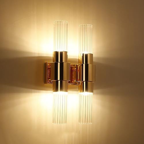 Lampe murale de salon cylindrique or et verre pour éclairage intérieur