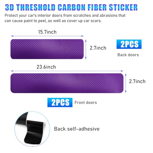 Suvnie 4 PCS Car Door Sill Protector, Carbon Fiber Auto Door Entry Edge Guard Sill Protection Sticker, Anti-Scratch Vehicle Threshold Cover Strips, Universal Decor Car Accessories (Purple, 3D)