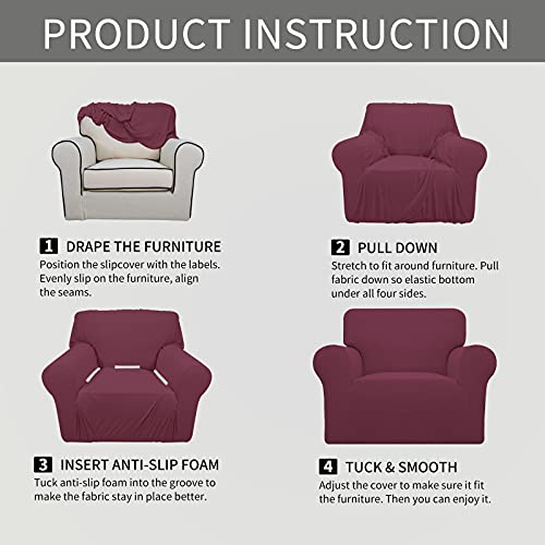 Image of Easy-Going Stretch Oversized Chair Sofa Slipcover 1-Piece Couch Sofa Cover Furniture Protector Soft with Elastic Bottom for Kids Spandex Jacquard Fabric Small Checks ASH Rose