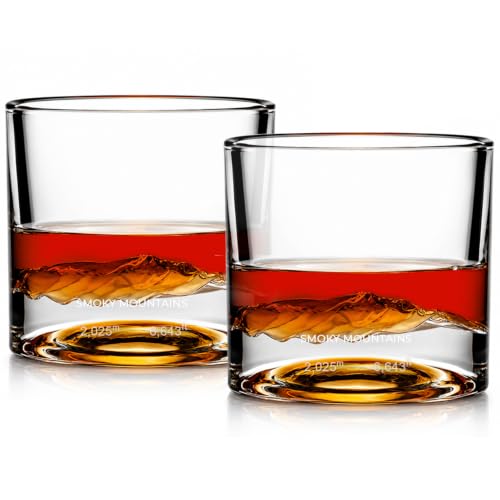 LIITON Smoky Mountain Heavy Crystal Whiskey Glasses Gift Set of 2, Thick Freezable Bourbon Glass 1lb Each, Premium Whiskey Gifts for Men, Frozen Crystal Chills Cocktails, 10 oz by LIITON - Used condition - CA$33.56