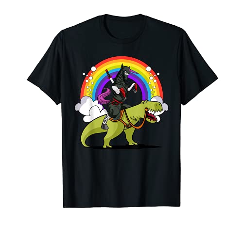 Ninja Unicornio Samurai Paseos T-Rex Dinosaurio Arcoíris Camiseta