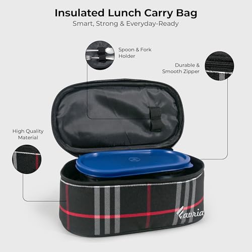 Image of Favria Insulated Lunch Bag for Office Use, College & School | Men Women Lunch Box Carry Bag | Kids Tiffin Bags | Holds 3 Containers | Cutlery Pocket (Flat Black Lunch Bag)