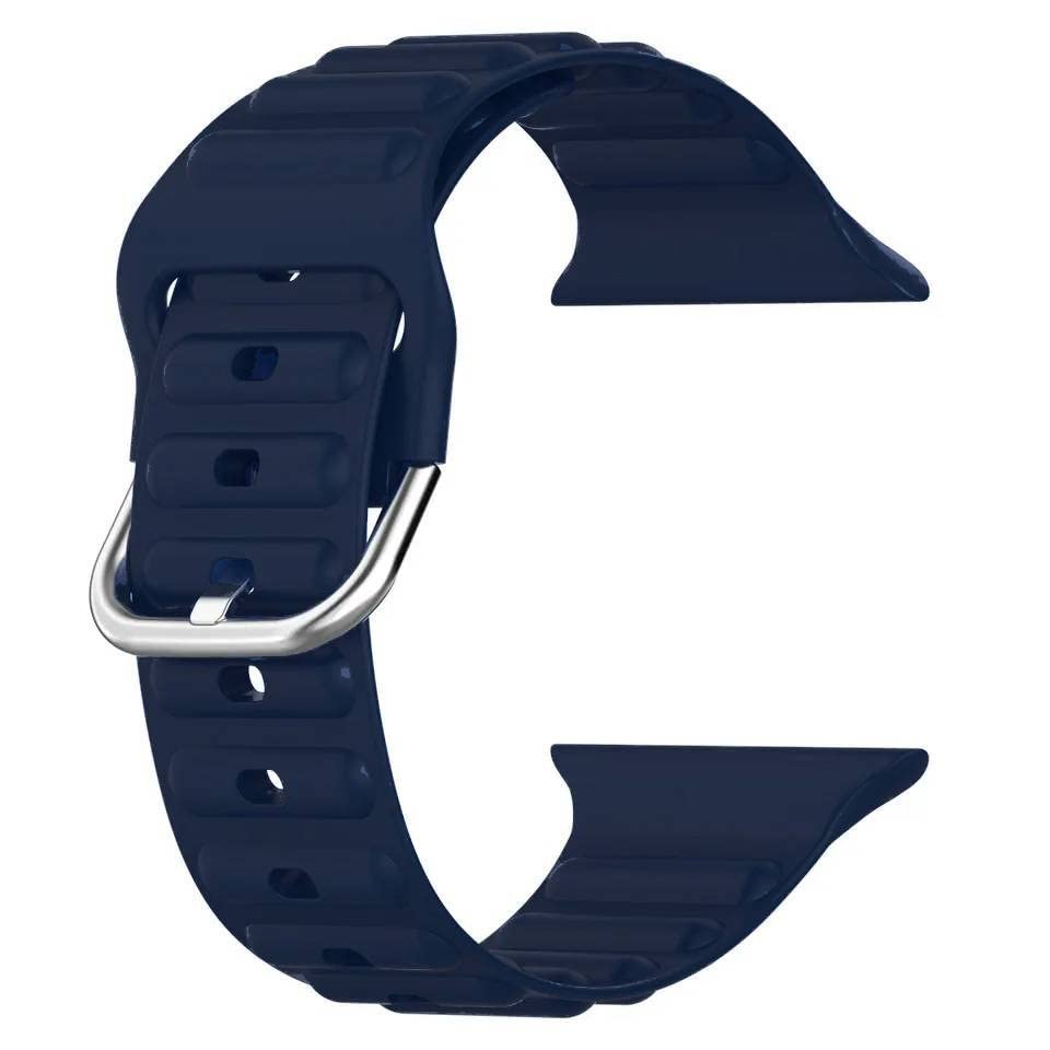Image of TECHONTO 42mm,44mm & 45mm Tubular & Wavy Design Soft Silicone Smart Watch Strap Compatible for Watch Series SE 8 7 6 5 4 3 2 with Classic Clasp for for Men & Women (Blue)