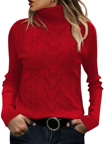 QACOHU Fall Winter Sweaters for Women Turtleneck Long Sleeve Cable Knit Top