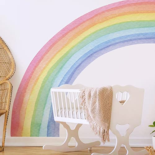 funlife Vinyl Large Rainbow Wall Mural Stickers Peel and Stick, Precut Giant Left Vibrant Half Watercolor Rainbow Wall Decals for Girls Bedroom Kids Nursery Room Playroom, 78.74" x 70.87"