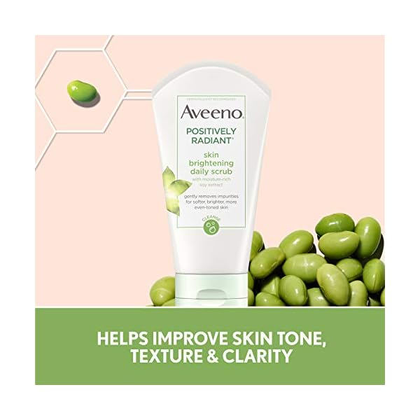Aveeno-Positively-Radiant-Skin-Brightening-Exfoliating-Daily-Facial-Scrub-With-Moisture-rich-Soy-Extract-Jojoba-Castor-Oils-Soap-free-Hypoallergenic-Non-comedogenic-Face-Cleanser-70-Ounce Aveeno Positively Radiant Skin Brightening Exfoliating Daily Facial Scrub, Moisture-Rich Soy Extract, helps improve skin tone & texture, Oil-& Soap-Free, Hypoallergenic, 7 oz