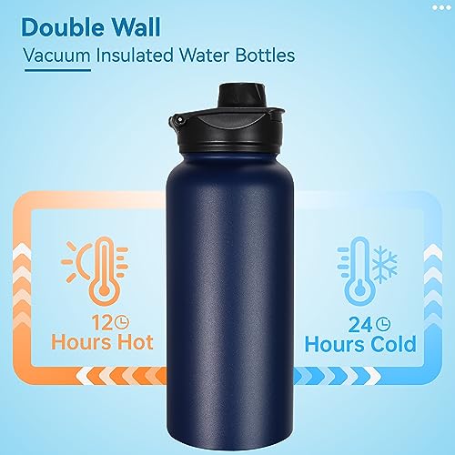 VEGOND 32 oz Insulated Water Bottle Bulk Stainless Steel Metal Water Bottles with Leak Proof Straw Lid & Spout Lid, Wide Mouth Double Walled Vacuum Travel Sports Bottle, 8 Pack by VEGOND - Image 3