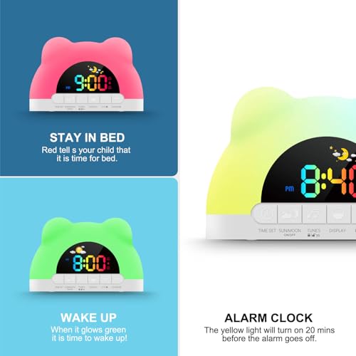 Azyh Kinderwecker, Wecker Digital für Mädchen Jungen, Schlaftrainer Kinder mit 11 RGB Farb Nachtlicht, OK zum Aufwachen der Plug-In Elektrische Wecker, 10 Soundeffekten, Dual Alarms, Snooze, 12/24