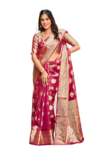 Image of SWORNOF Women's kanjivaram banarasi silk saree Zari Woven for festival Wedding silk with rich pallu Design sarees for women with Unstitched blouse piece