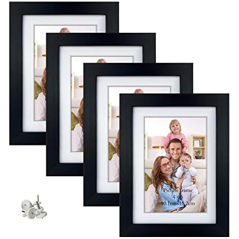 Giftgarden 4x6 Photo Frames Set of 4, Display 4x6 Pictures with Mat or 5x7 Photos without Mat for Wall Decor or Tabletop Decoration, Black Cover