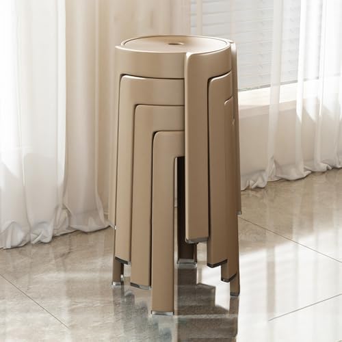 Stackable Plastic High Stool, Modern Dining Table Chair with Non-Slip Foot Pad, Space-Saving Design for Dining Room, Living Room, Study, Apartment (4/6/8 Pack)