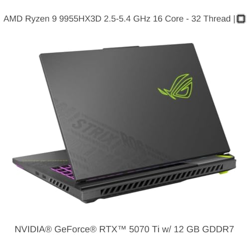 Image of HIDevolution [2025] ASUS ROG Strix G16 G614FR 16 inch WQXGA 240Hz IPS-Level, 2.5 GHz Ryzen 9 9955HX3D, RTX 5070TI, 128 GB DDR5 RAM, 1 TB PCIe SSD, Windows 11 Home