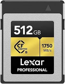 Lexar Professional 512GB CFexpress Type B Memory Card Up to 1750MB/s Read Raw 4K Video Recording Supports PCIe 3.0 and NVMe LCFX10-512CRBNA