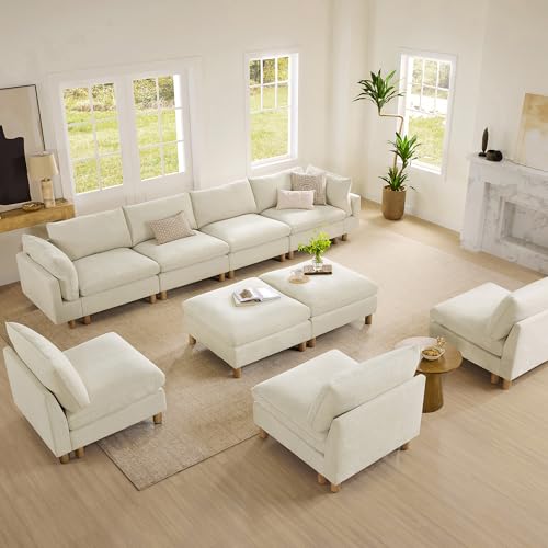 Image of CHITA 92 inch Super Large Sectional Couches for Living Room, Modular Cloud Couch Sectional Sofa, Premium Fabric Couches, Down Filled, High Density Foam, Chenille in Cream, 2 Seater Loveseat