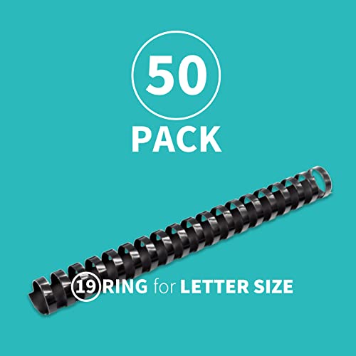 Binditek 50 Pack Plastic Comb Binding Spines,1 Inch Diameter,225 Sheet Capacity,Letter Size,Black Binding Combs #TOP2