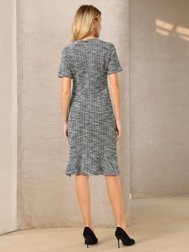 Image of Hobemty Women's Tweed Dress Short Sleeve 2025 Elegant Wedding Cocktail Bodycon Midi Fishtail Dresses