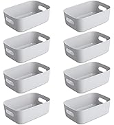 Bgfuni Set of 8 Small Plastic Storage Baskets, Office Home and Kitchen Tidy Organiser, White Plas...