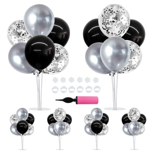 Image of TONIFUL 6 Set Black Silver Balloon Stand Balloon Centerpieces for Table