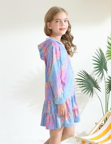 Image of Girls Swim Cover Up Kids Long Sleeve Swimsuit Coverup Terry Beach Pool Clothes with Sunglasses