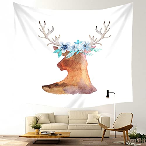Tapiz de pared bohemio KnSam con flores y ciervo, decoración textil de 150 x 130 cm 3