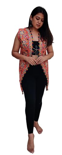 Ready to wear embroidary Work Phantom Silk Fabric Sleeveless Readymade Navratri Koti style Blouse for Women(Free Size)