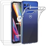 ivoler Funda para Motorola Moto G 5G Plus, con 3 Piezas Cristal Templado, Transparente Suave TPU Silicona Carcasa Protectora Anti-Choque Caso Delgada Anti-arañazos Case