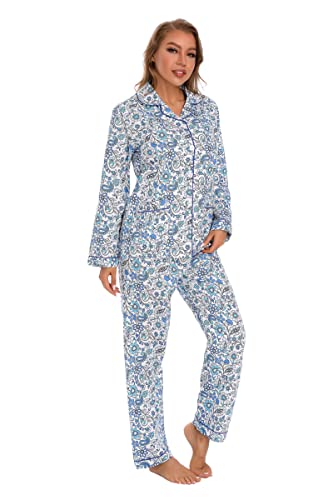 Image of GLOBAL Women Cotton Pajamas Long Sleeve PJs Button Down Sleepwear S-3XL
