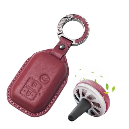 Image of Keyzone Premium Leather Key Cover & AC Vent Car Perfume Combo (4 Fragrances) | Compatible for Suzuki Victoris, Dzire, Ertiga 3 Button Smart Key. (Red)