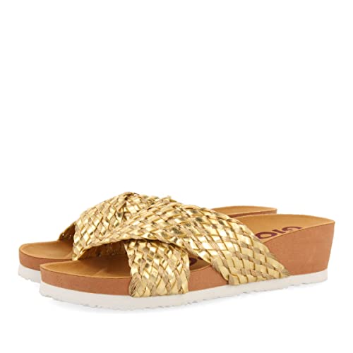 GIOSEPPO Chanclas con cuña Estilo Bio con Tiras en Trenzado Dorado para Mujer turiacu