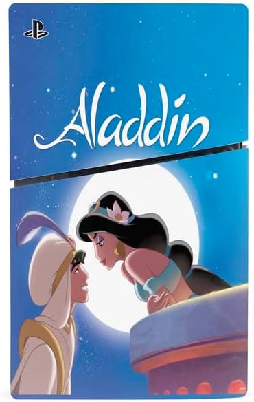 Skinit Decal Gaming Skin Compatible with PS5 Slim Digital Edition Bundle - Officially Licensed Disney Aladdin and Princess Jasmine Kiss Design