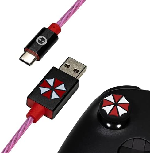 Numskull Official Resident Evil LED USB Sort-C Cable and Thumb Stick Grips – 1.5m Quick Charging Lead, Xbox Collection X Controller Mod