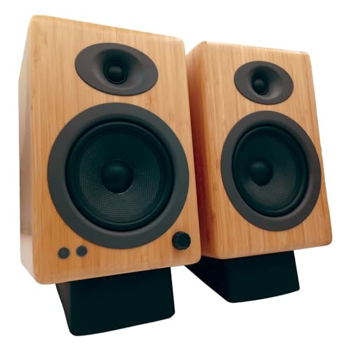 Image of Audioengine A5 Bamboo 150W Bluetooth Bookshelf Speakers and DS2 Stands with Remote