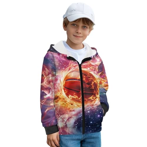 Kids Soft Fuzzy Zip-Up Hooded Sweatshirt Relaxed Long Sleeve Hoodie Jacket with Pockets for Boys or Girls Size S-XL