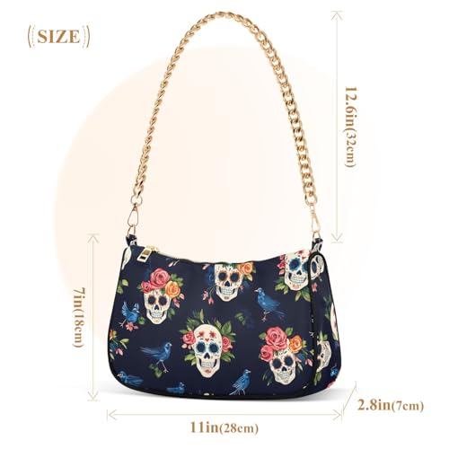 Clutch Shoulder Bags Tote Evening Purse Handbags for Women Skulls Roses Hobo Bags with Zipper Closure3