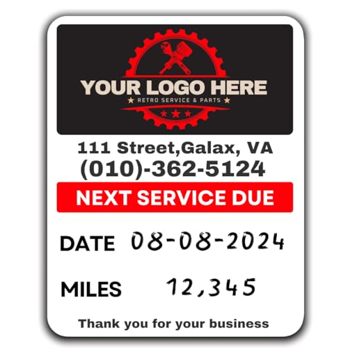 Oil Change Stickers for Windshield Personalized with Your Logo- Custom Oil Change Labels 2-2.8 Clear and White Next Service Due Labels for Car Auto Vehicle Window 50-10k Stickers (Small)