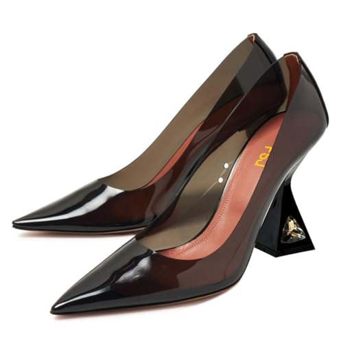 FSJ Women Classic Pointed Toe High Heel Pumps Closed Toe Crystal Flared Heel Slip-On Party Wedding Office Dress Shoes Size 4-16 US4