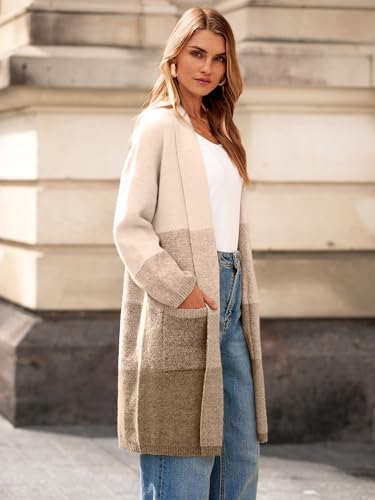 Simplee Womens Long Cardigan Sweaters Color Block Chunky Knit Oversized Sweater Coats Coatigan Fall Trendy Outwear 20253