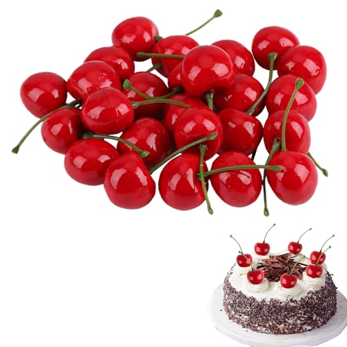 25 pcs Artificial Red Simulated Cherry, Simulated Plastic Fruit,Artificial Lifelike Simulation Cherries, Simulate Plastic Fruit, Christmas, Thanksgiving Home Kitchen Party Decor, Photography, Props