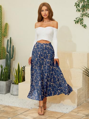 Image of NASHALYLY Women's Chiffon Elastic High Waist Pleated A-Line Flared Maxi Skirts