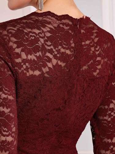 Image of Hobemty Women's Floral Lace Dress V Neck Long Sleeve Cocktail Wedding Bodycon Pencil Dresses