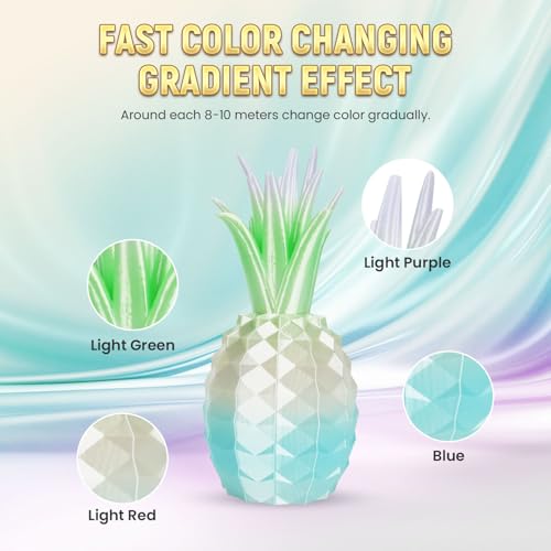 Image of FLASHFORGE Silk PLA Gradient Rainbow Macaron, Multicolored Color Change 3D Printer Filament, Light Purple Light Green Light Red Blue Shiny Fast Color-Changing Each 8M Gradually, Ultra-High Glossiness
