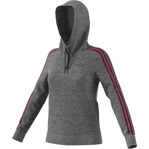 adidas Women's Essentials Long Sleeve Fleece 3-Stripes Over Head Hoodie, Dark Grey/Power Berry, M