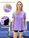 Post Shoulder Surgery Shirts for Women- Short Sleeve-Full Snap-Open Arm Shoulder Recovery Clothing Chemo Clothing (Medium, Purple)