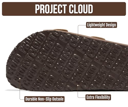 Image of Project Cloud Mens Sandals, 100% Genuine Leather Mens Slides (Heritage) | Memory Foam Insole & Cork Footbed Slides for Men Footwear Non Slip Summer Sandals for Men & Lightweight Sandals Men