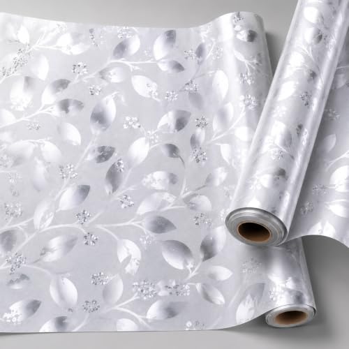 Image of Self Adhesive Window Privacy Film for Glass Windows & Doors | UV Blocking, Heat & Glare Reduction | Decorative Frosted Glass Film Easy to Apply (Frosted Silver Leaf Design, 12X26 Inch)
